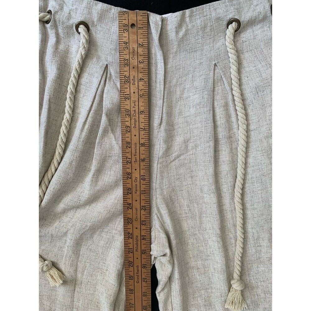Linen Blend Pleated Pants Rope Belt Large Beige Natural Coastal Cottage Beach - Picture 10 of 16